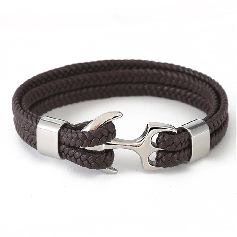 High Quality Stainless Steel Shackle Buckle Leather Survival Anchor Bracelets Bangle Men Surf Nautical Sailor Surfer Wristband Jewelry - SJB-DIAMOND ELITES