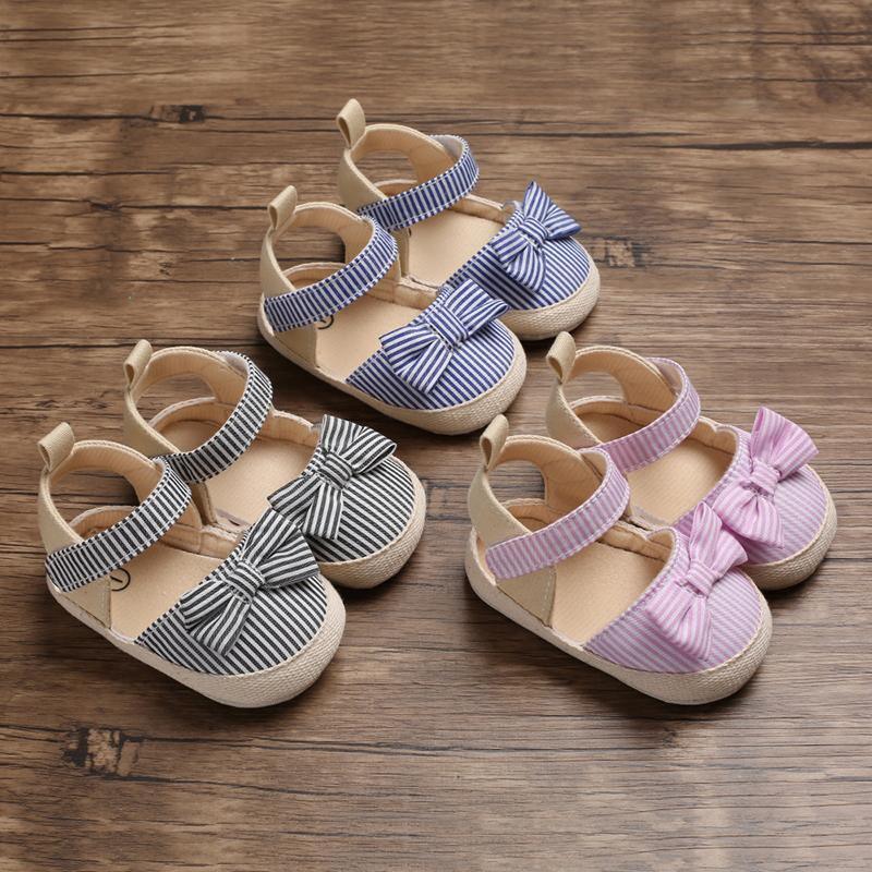Newborn Baby Girl Striped Bow Sandals Soft Shoes Infants Anti-Slip Sneaker New Fashion Clogs 0-18M Stevvex