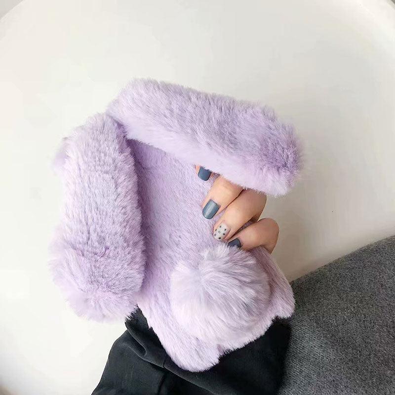 Cute Stuffed Plush Fluffy Case For iPhone 13 12 11 Pro XS Max X XR 12Mini Rabbit Ears Furry fluffy Fur Plush Warm Cover for iPhone 6 6S 7 8 Plus Phone Case Stevvex