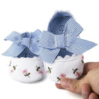 Baby Girl Newborn Shoes Floral Embroidery Striped Bowknot First Walker Soft Soles Anti-Slip Princess Shoes Stevvex