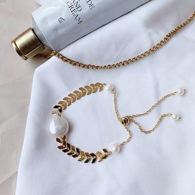 New Handmade Imitation Pearls Gold Metal Link Chain Bracelets for Women Girl Summer Party Luxury Jewelry Gift - SJB-DIAMOND ELITES