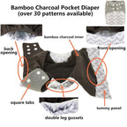 Luxury Charcoal Bamboo Baby Cloth Diaper Nappy Washable Reusable Double Gusset Square Tabs Nappies for Baby and Kids