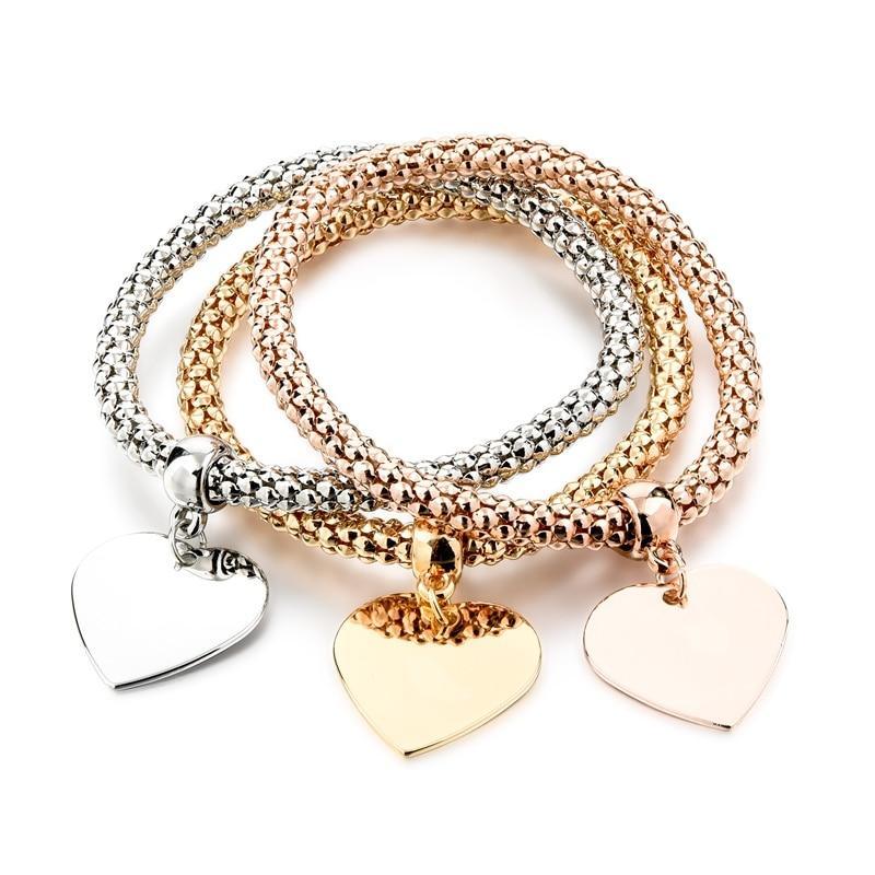 Shiny Elegant New Fashion Modern Luxury Heart Bracelet And Bangles Popcorn Chain Set Friendship Bracelets for Girls - SJB-DIAMOND ELITES