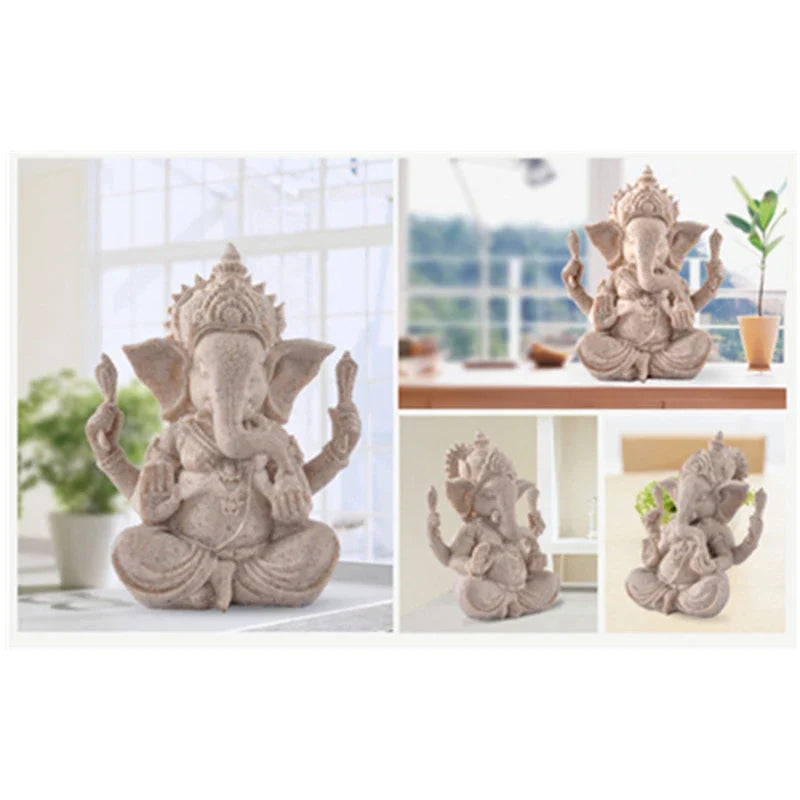home decoration Nature Sandstone Indian Ganesha Figurine Religious Hindu Elephant God Statues Fengshui Elephant-Headed Buddha Lootquake LLC