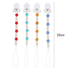 Handmade Shiny Pacifier Clip Chain Infant Nipple Holder Wooden Beaded Crystal Nipple Leash Strap Metal Pacifier Clips For Baby