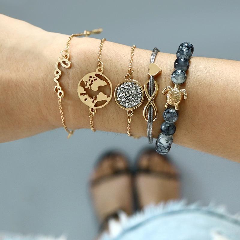Charm Bowknot Heart LOVE Rope Map Crystal Marble Cuff Bracelets For Women Boho Party Luxury Jewelry Perfect Gift - SJB-DIAMOND ELITES