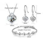 New Style Stamp Silver Color Jewelry Luxury Sets Zircon Elegant Square Cube Necklace Earrings Bracelet For Women - SJB-DIAMOND ELITES