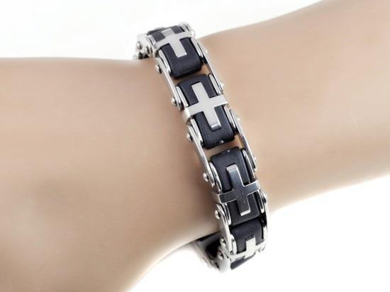 Men Stainless Steel Link Chain Bracelets & Bangles Men's Cuff  Wristband Biker Motorcycle Black Silicone Bracelet - SJB-DIAMOND ELITES