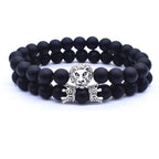 Classic Vintage Elegant Lion Head and Luxury Crown Charm Bracelet Natural Lava Stone Beads Amazing Bracelet Great For Men Fashion Jewelry