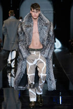 Autumn winter new fur coat men long imitation fox fur coat European and American fur integrated windbreaker  jacket