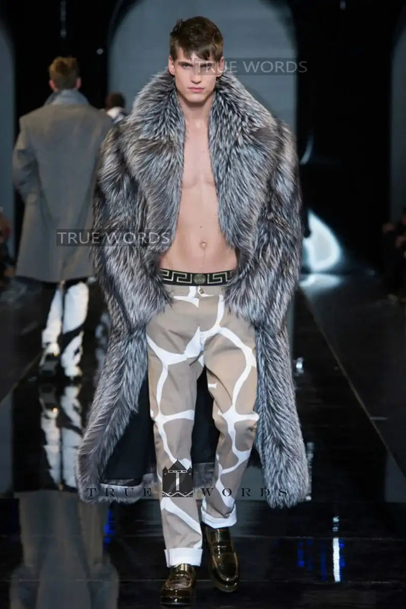 Autumn winter new fur coat men long imitation fox fur coat European and American fur integrated windbreaker  jacket