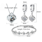 New Style Stamp Silver Color Jewelry Luxury Sets Zircon Elegant Square Cube Necklace Earrings Bracelet For Women - SJB-DIAMOND ELITES