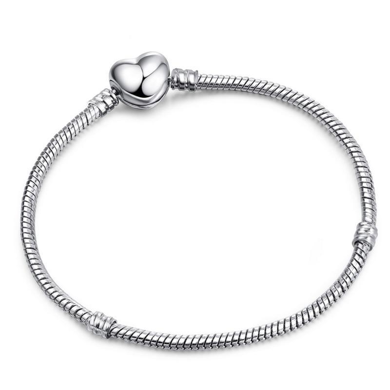 Luxury Modern High Quality Authentic Silver Color Snake Chain Fine Bracelet Fit European Charm Bracelet for Women With Heart and Star - SJB-DIAMOND ELITES