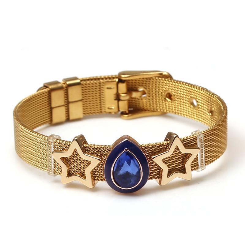 Two-tone Stainless Steel  Bracelets For Women Men Golden Love Heart Beaded  Ribbon  Bracelet & Bangle Gifts - SJB-DIAMOND ELITES