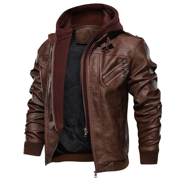 New Men's PU Leather Jackets Autumn Casual Motorcycle Jacket Biker Hooded Jackets Autumn Casual Warm Jacket Men Winter Clothing Jackets Men Black Vintage Motorcycle Jacket With Removable Hood Stevvex