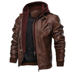 New Men's PU Leather Jackets Autumn Casual Motorcycle Jacket Biker Hooded Jackets Autumn Casual Warm Jacket Men Winter Clothing Jackets Men Black Vintage Motorcycle Jacket With Removable Hood Stevvex