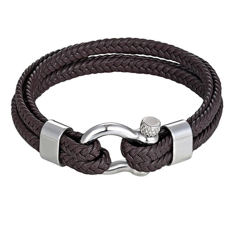 High Quality Stainless Steel Shackle Buckle Leather Survival Anchor Bracelets Bangle Men Surf Nautical Sailor Surfer Wristband Jewelry - SJB-DIAMOND ELITES