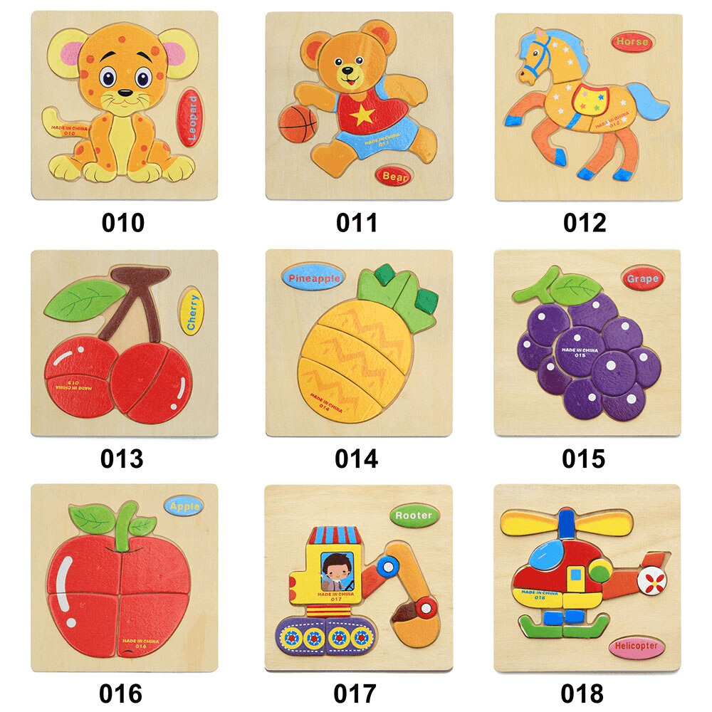 Wooden 3D Stevvex Modern Interesting Baby Learning Puzzles for Children Cartoon Animal Fruit Puzzles Intelligence Kids Children Educational Toy - SJB-DIAMOND ELITES