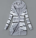 Thick Printed Hooded Knitted Cardigan Jacket Pi-Mart