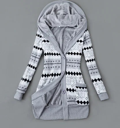 Thick Printed Hooded Knitted Cardigan Jacket Pi-Mart