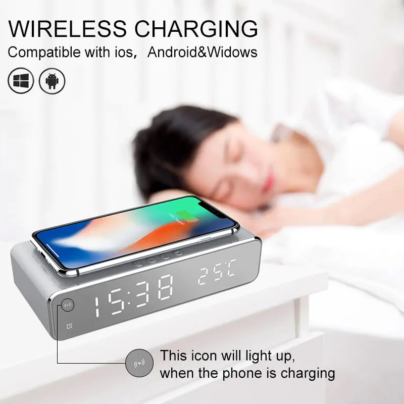 LED Alarm Clock QI Wireless Charger Pi-Mart