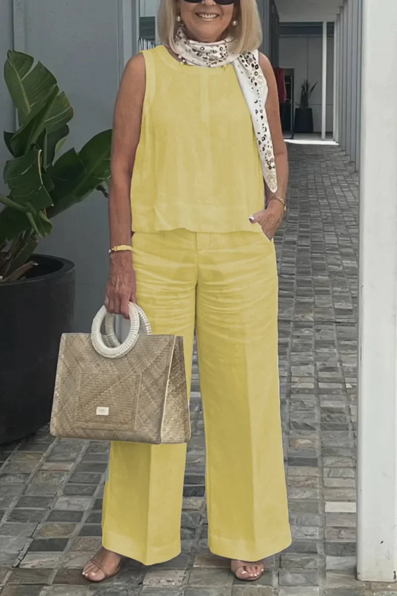 Cotton and Linen Sleeveless Suit Pi-Mart