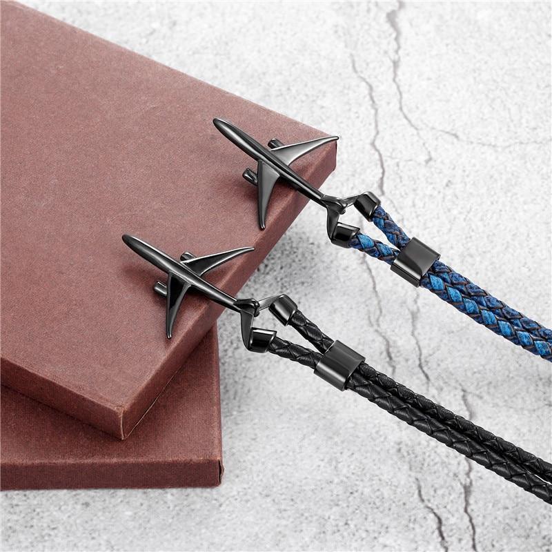 Modern Stainless Steel Airplane Anchor Luxury Bracelets For Men And Women Genuine Multi-Layer Leather Elegant Bracelet Freestyle Home Jewelry - SJB-DIAMOND ELITES