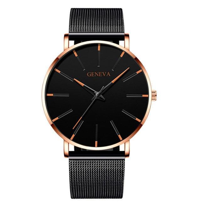 Minimalist Men's Fashion Ultra Thin Watch Simple Men Business Stainless Steel Mesh Belt Quartz Watch Relogio Masculino - SJB-DIAMOND ELITES
