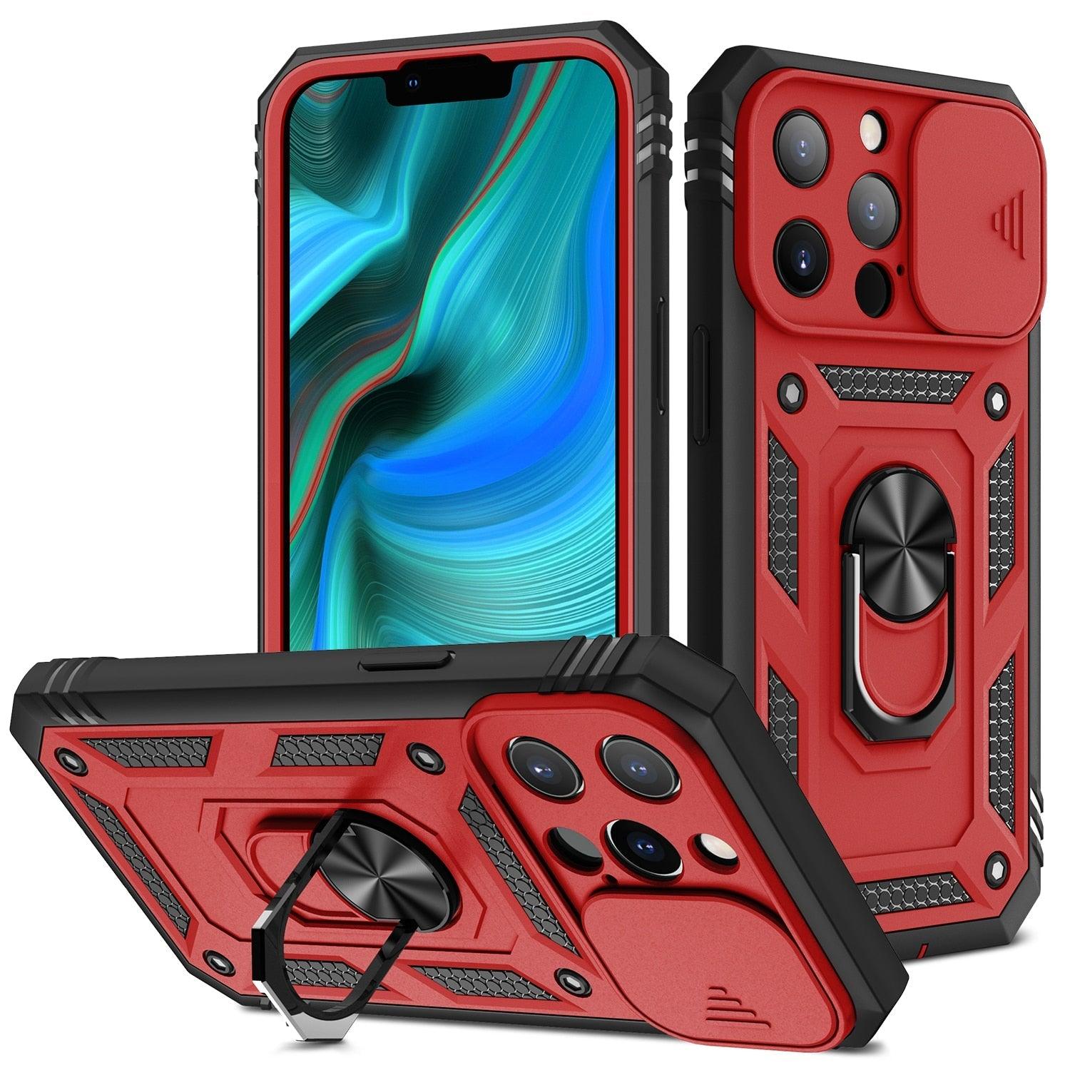 Multifunctional Heavy Duty Front and Back Full Body Shockproof Bumper Protection Cover Case For iPhone 13 12 11 Pro Max X Max 8 Plus Case Heavy Duty with Camera Rotate Kickstand Sturdy Shockproof Cover Stevvex