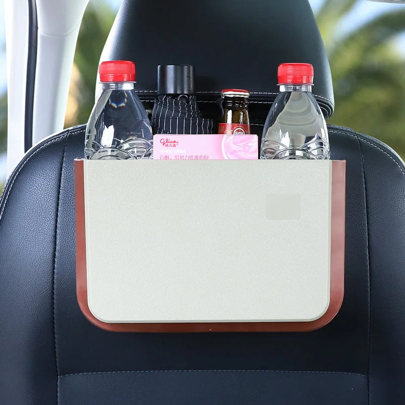 Car Trash Bin Beige Frame Auto Storage Organizer Bag Waste Bins Stowing Tidying Design Folding Garbage Bucket Ashtray Supplies