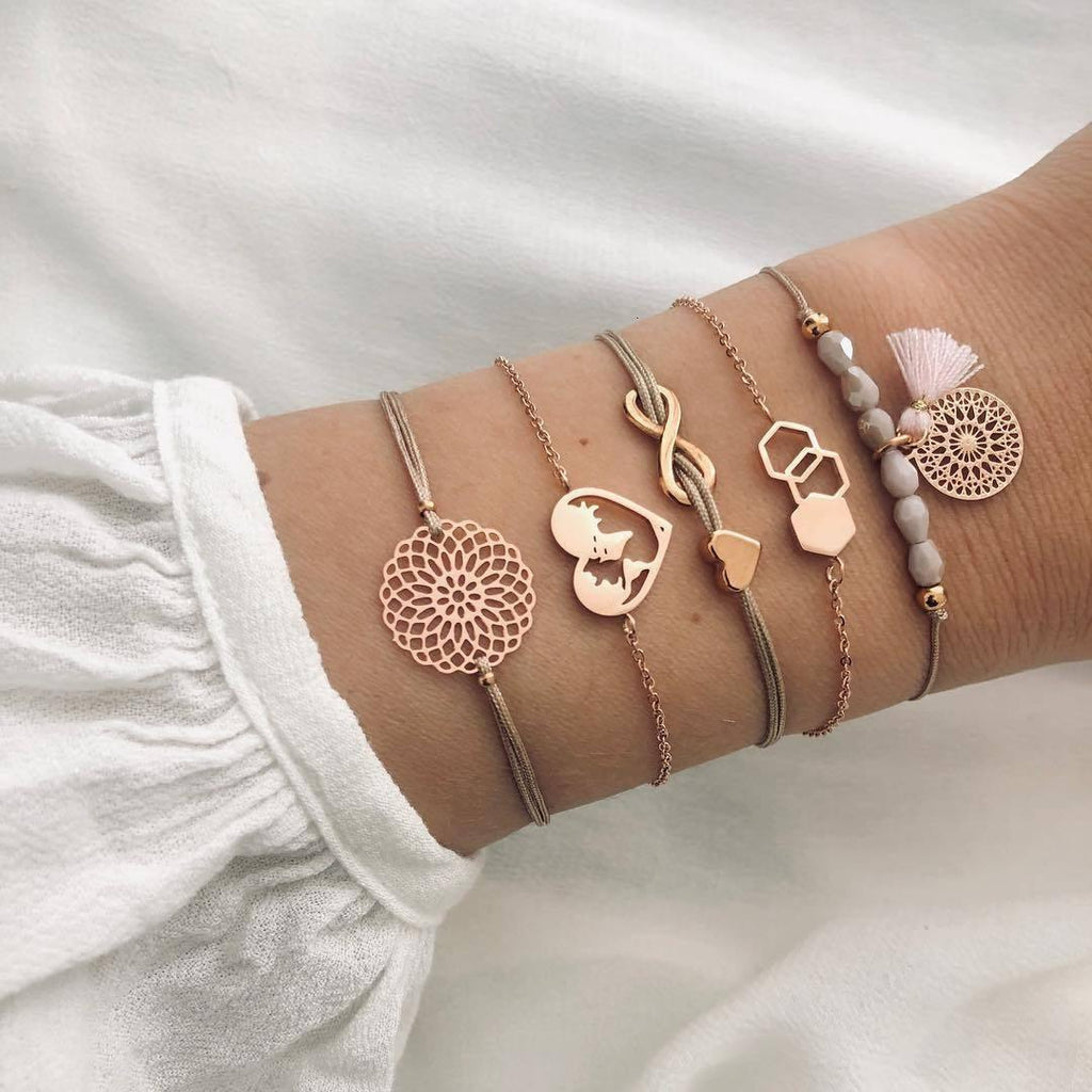 Boho Rose Map Bracelets & Bangles for Women Bohemian Round  Charm Bracelet Set Fashion Multilayer Accessories Luxury Jewelry - SJB-DIAMOND ELITES