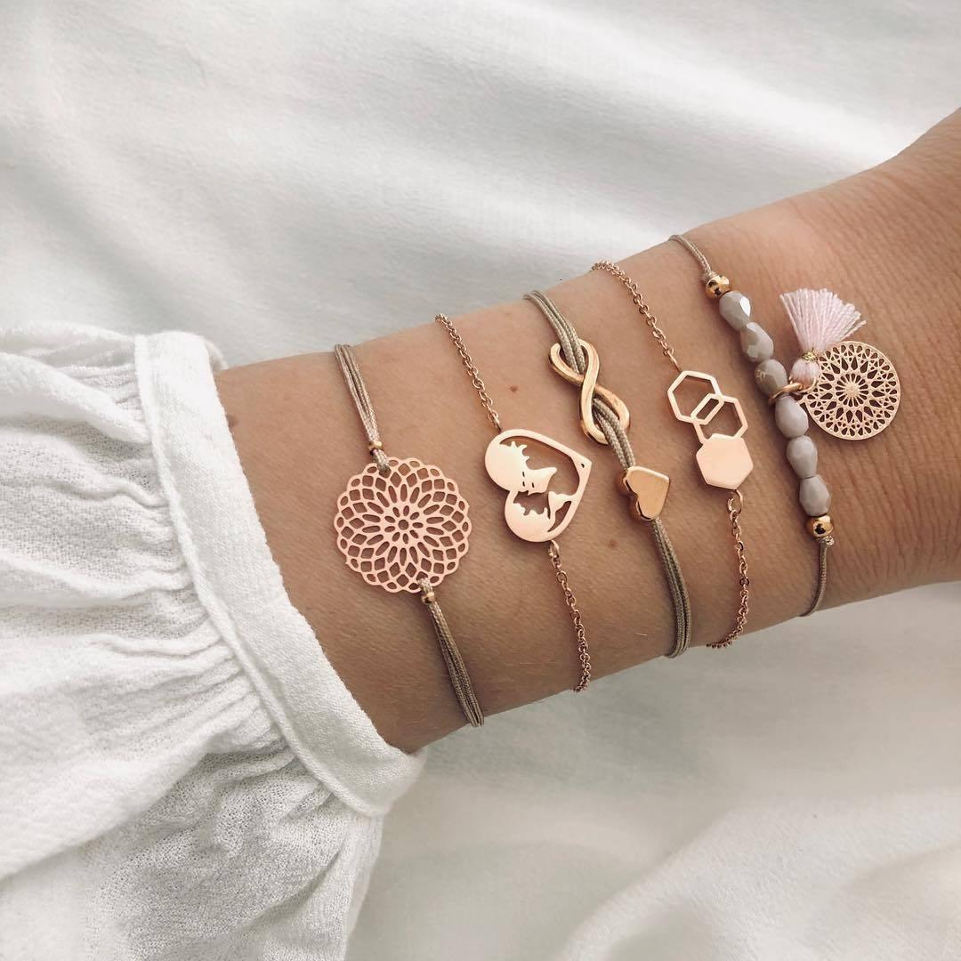 Boho Rose Map Bracelets & Bangles for Women Bohemian Round  Charm Bracelet Set Fashion Multilayer Accessories Luxury Jewelry - SJB-DIAMOND ELITES