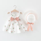 Summer Girl Kids Sleeveless Print Floral Birthday Party Princess Dress With Hat In Modern NEw Elegant Design For Girls Kids 6-24Months