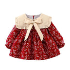 Modern Retro Girl Dress  For Winter Newborn Infant Dress Fashion Cute Cotton Floral Bow baby Party Dress