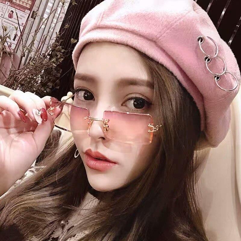Fashion Rimless  Women Trendy Small Rectangle Sunglasses With High Quality metal frame And UV400 Protection - SJB-DIAMOND ELITES
