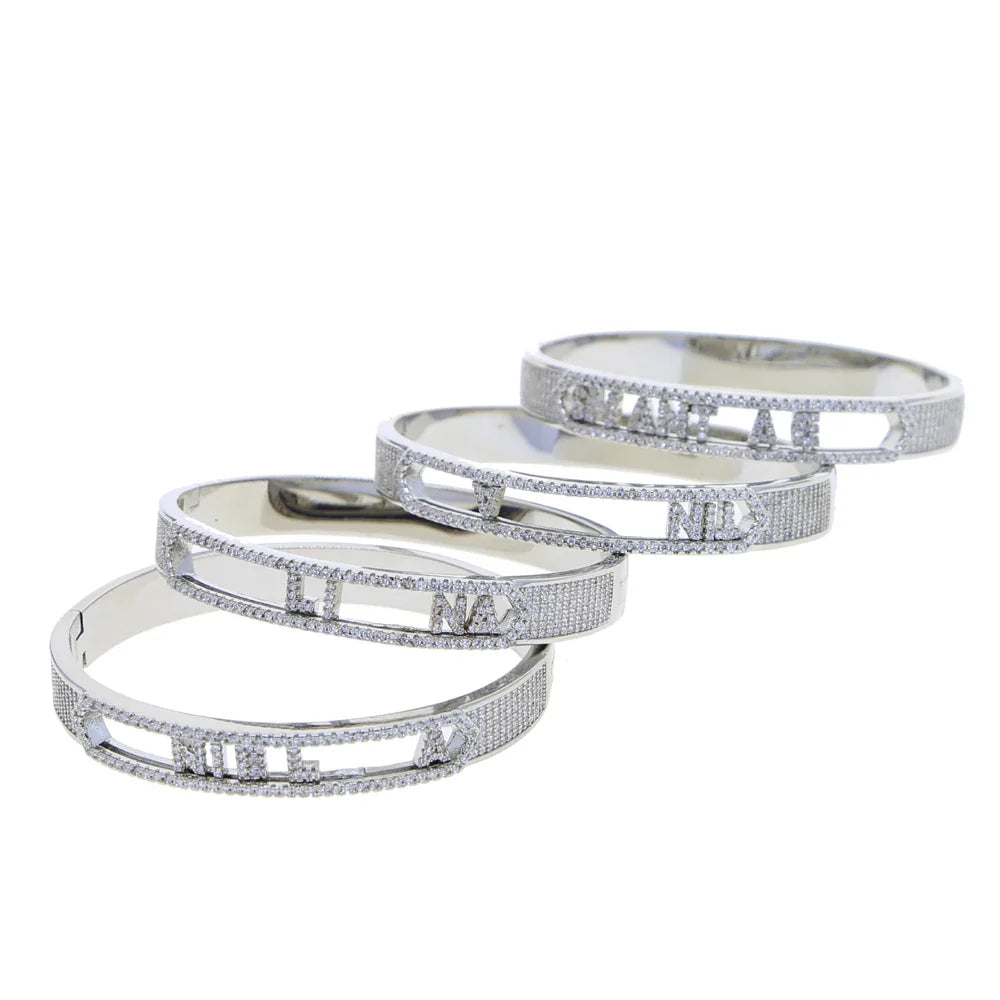Personalized Name Paved 5A Cubic Zirconia Jewelry Customize Fashion Women DIY 26 Initial Alphabet Slider Letter Bangle Bracelets