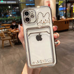 Ultra-light Transparent Photo Card Pocket Wallet Case For iPhone 13 11 12 14 Pro Max XS XR X 8 7 6S Plus Plating Cute Bear Rabbit Soft Phone Cover Cute Case with Card Holder Soft Cover Stevvex