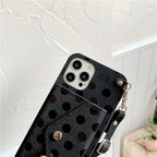 Luxury Little Dots Wallet Shoulder Strap Phone Case For iPhone 14 14Pro Max 13 12 Mini 11 Pro XSXR 7 8 Plus Leather Wallet Case with Card Holder Neck Strap Wrist Strap Pocket Cover Stevvex