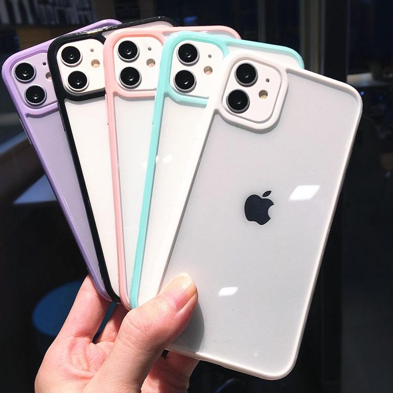 Transparent Shockproof Bumper Phone Case For iPhone 11 12 13 14 Pro Max Mini Cute Candy Color Hard Cover  Luxurious Translucent Case for iPhone Stevvex