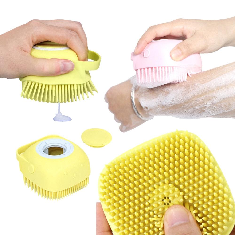 Pet Dog Cat Bath Brush 2-in-1 Pet  Massage Comb Soft Silicone Pet Shower Hair Grooming Comb Dog Cleaning Tool Pet Supplies Pet Brush Bath Massage Brush Shampoo Dispenser for Pet Stevvex
