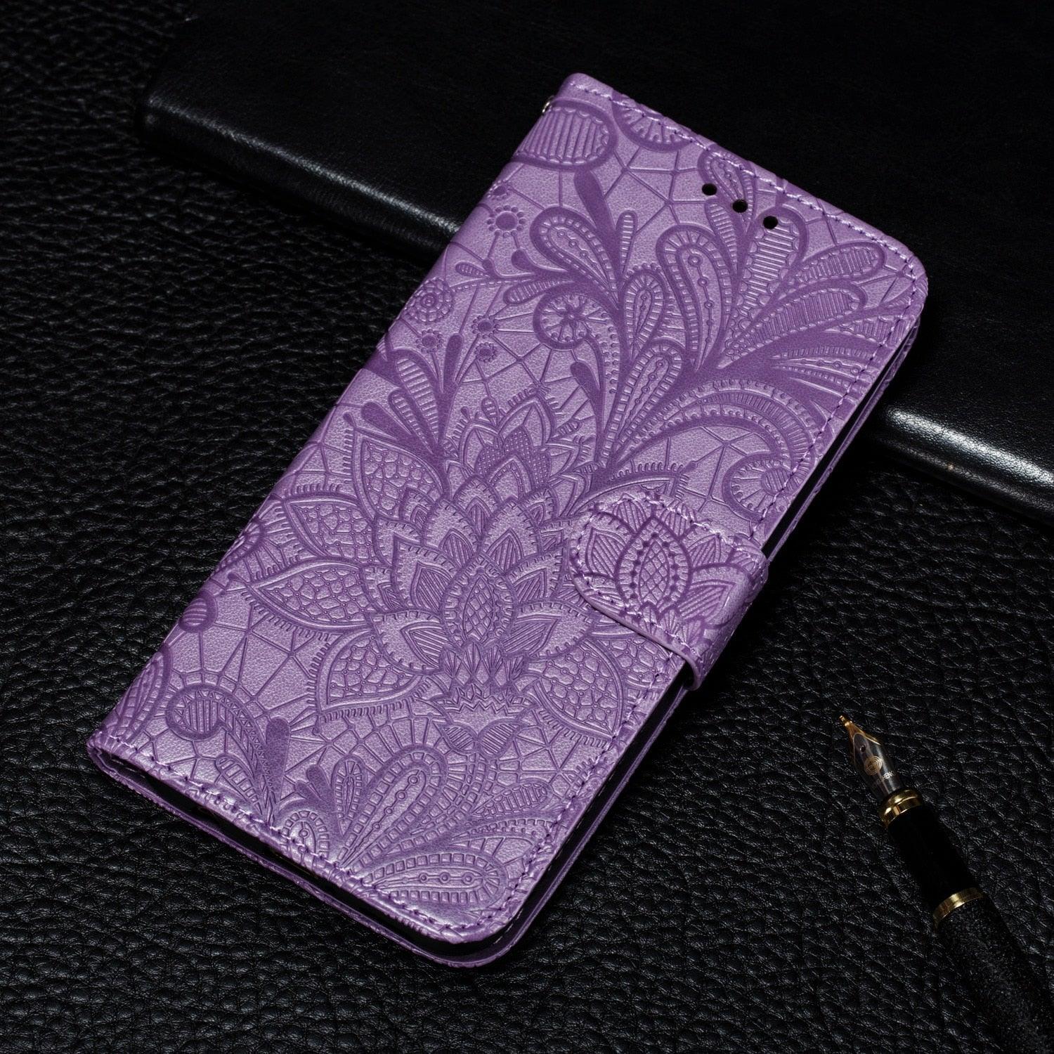 Lace Flower Leather Wallet Case For Xiaomi Redmi Note 11 10 Pro 7 6 8 8t Redmi 10c 10a A1 9t 7a 8a 9c 9a Case Mi A3 A2 Lite 9 Phone Case Premium Pu Leather Flip Cover With Card Holder Feature Protective Cover Stevvex