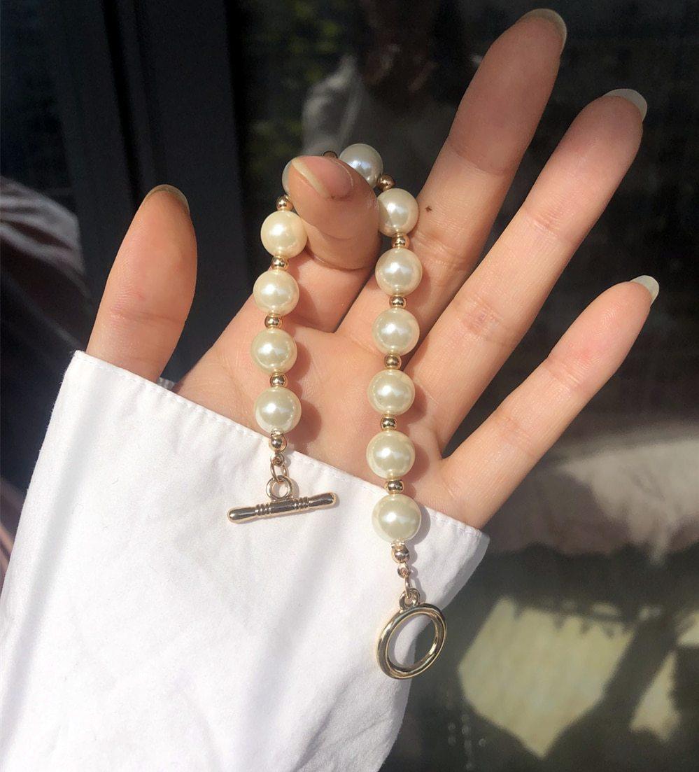 New Handmade Imitation Pearls Gold Metal Link Chain Bracelets for Women Girl Summer Party Luxury Jewelry Gift - SJB-DIAMOND ELITES