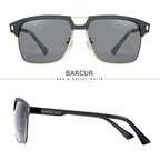 BARCUR Polarized Men’s Sunglasses – Fashionable Square Stainless Steel Frame UV400 Protection Anti-Reflective Outdoor Sports & Driving Eyewear – Original Design Casual Style with Premium Polycarbonate Lenses