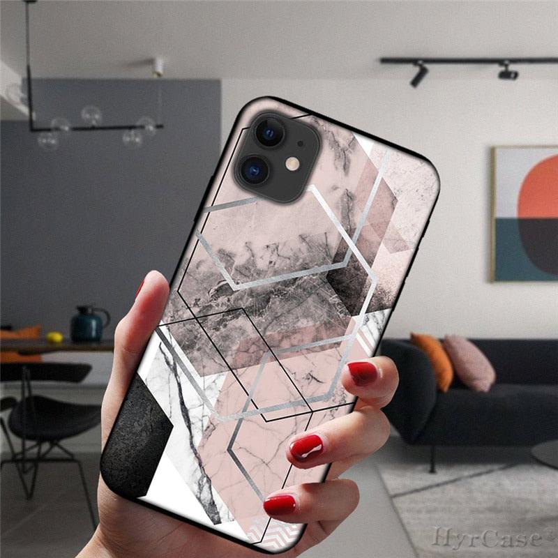 Unique Abstract Ultra Thin Sparkle Soft Silicone Case For iPhone XS Max 8 7 Plus X XR 6 6S 5S Mini Black Phone Case Marble Geometric Art Soft Silicone Cover Stevvex