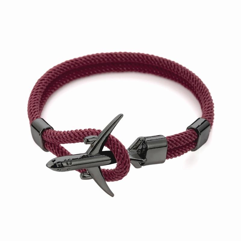 Modern Fashion Airplane Anchor Bracelets Men Charm Rope Chain Paracord Bracelet Women Male Air Force Style Wrap Metal Sport Hook Gift - SJB-DIAMOND ELITES