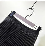 Classic Golden Velvet Pleated Skirt High Waist Retro Style Fashion Office Lady Pleated Long Skirt Winter Velvet Skirt 90cm Long