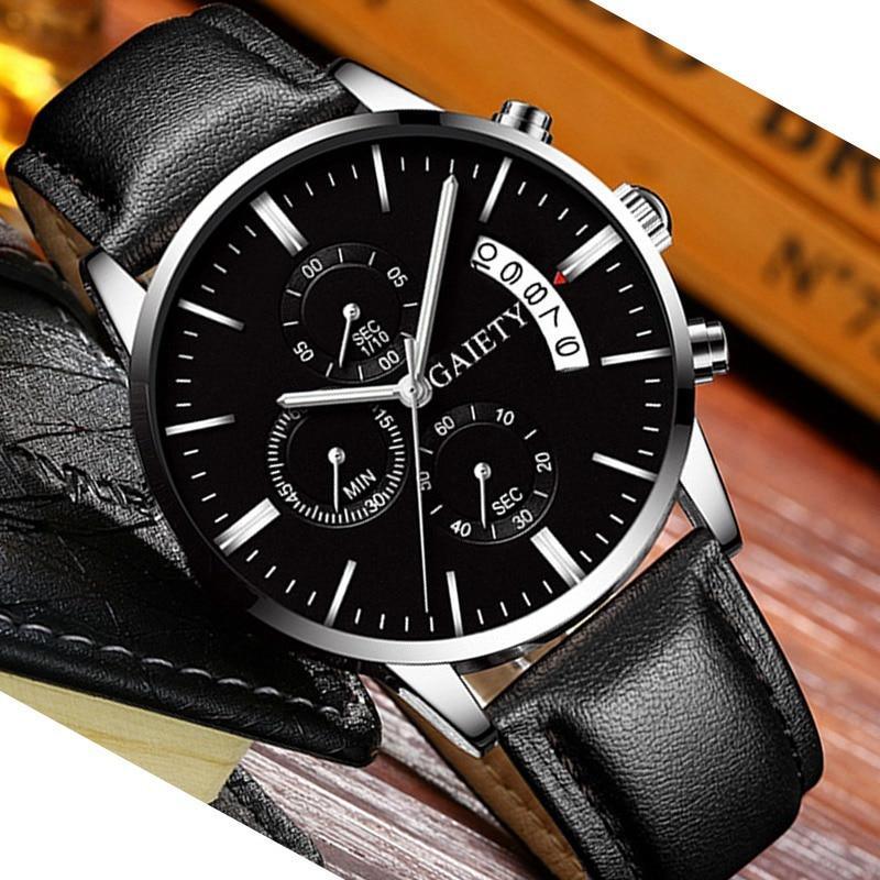Watches men Fashion Sport Stainless Steel Case Leather Band watch Quartz Business Wristwatch For Men's and Boys - SJB-DIAMOND ELITES