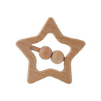 Modern Wooden Rattle Beech Bear Hand Teething Wooden Ring Baby Rattles Play Educational Toys For Kids