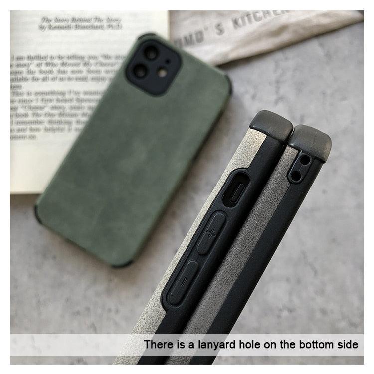 Elegant Black Green Leather Phone Case For iPhone 13 12 11 Pro Max Mini Business Soft Shockproof Back Cover Leather Case for iPhone Durable Lightweight Shockproof Slim Back Cover Compatible with iPhone Stevvex