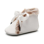Baby PU Boots Winter Anti-slip Warm First Walkers Soft Soled Booties Toddler Bowknot Lace-up Shoes Stevvex